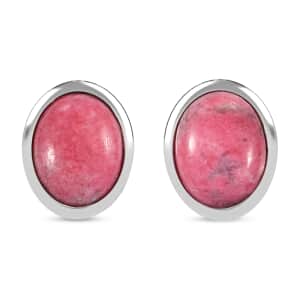 Norwegian Thulite 3.00 ctw Stud Earrings in Rhodium Over Sterling Silver