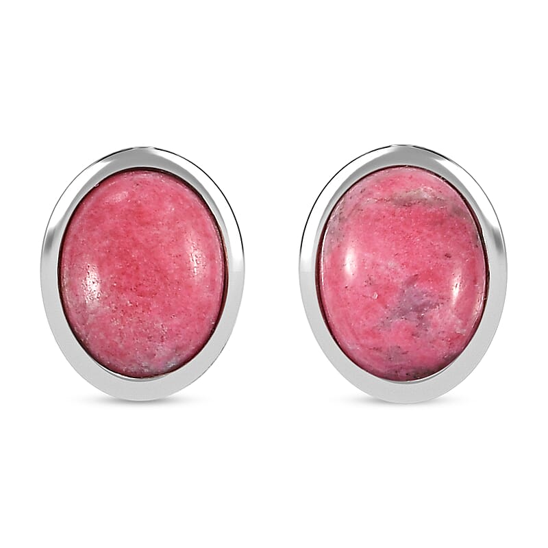 D'Joy Norwegian Thulite 3.00 ctw Stud Earrings in Rhodium Over Sterling Silver