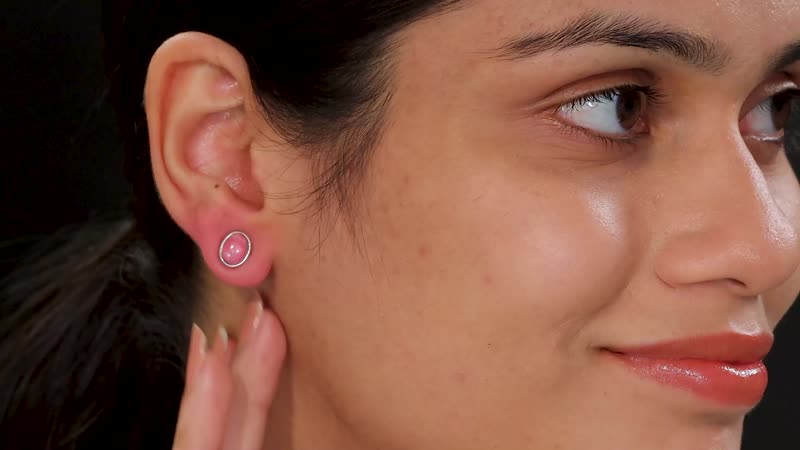 Norwegian Thulite Stud Earrings in Rhodium Over Sterling Silver 3.00 ctw