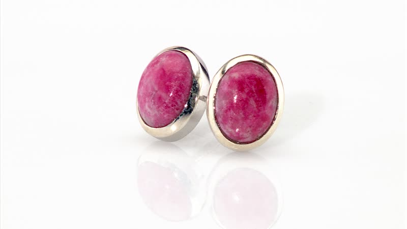 Norwegian Thulite Stud Earrings in Rhodium Over Sterling Silver 3.00 ctw
