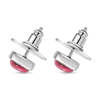 D'Joy Norwegian Thulite 3.00 ctw Stud Earrings in Rhodium Over Sterling Silver