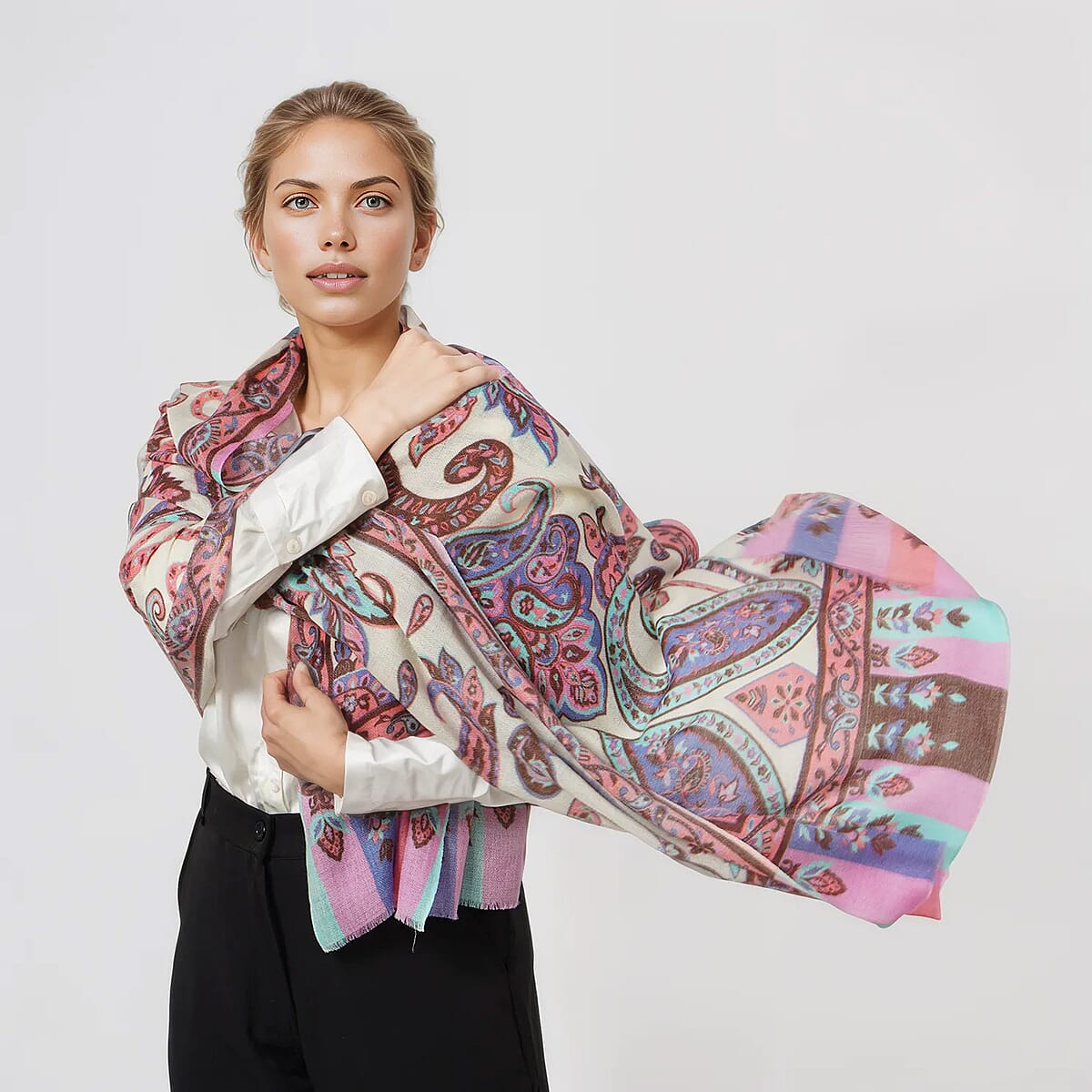 Multi Kaleidoscope La Marey 100% Cashmere Digitally Printed Scarf image number 1