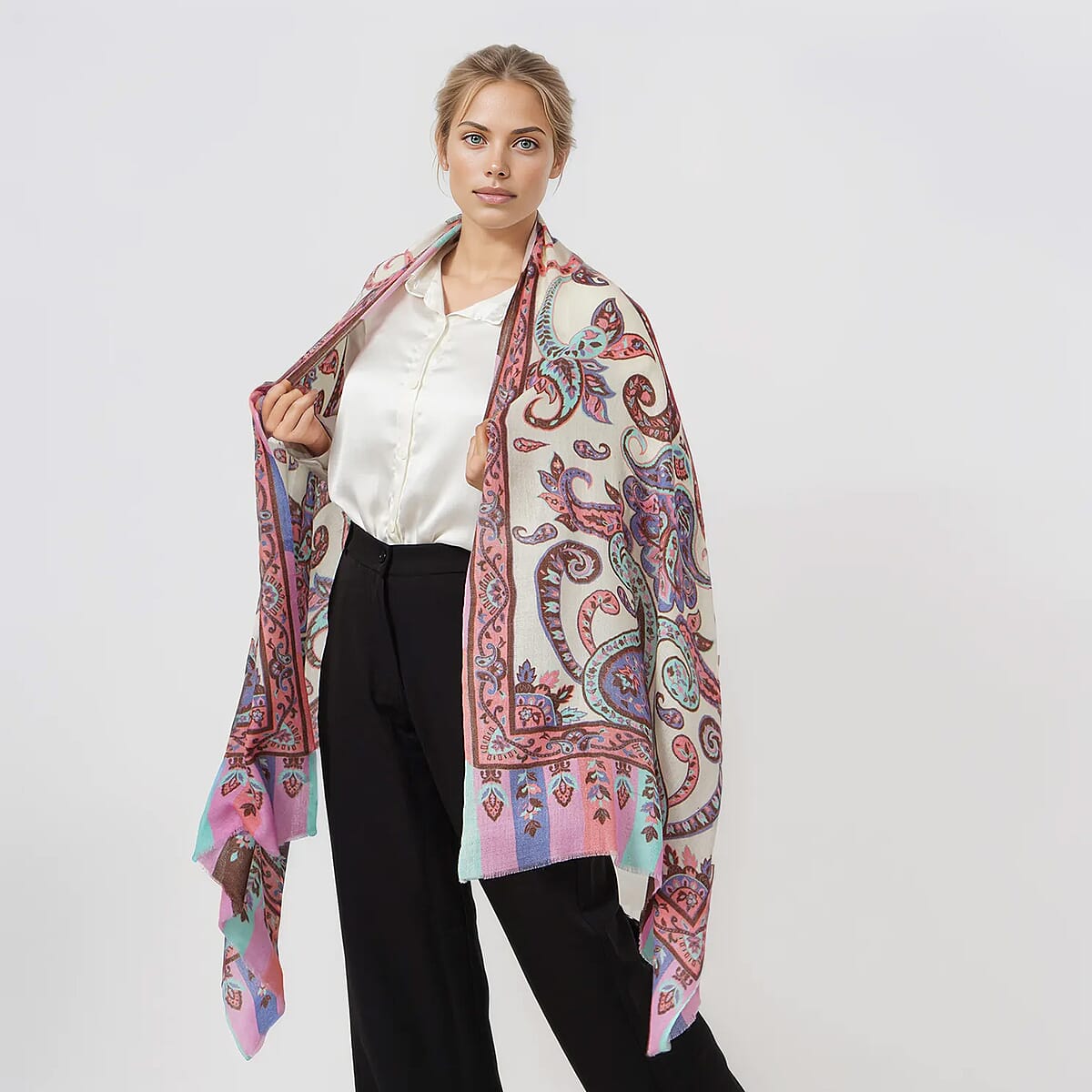 Multi Kaleidoscope La Marey 100% Cashmere Digitally Printed Scarf image number 3
