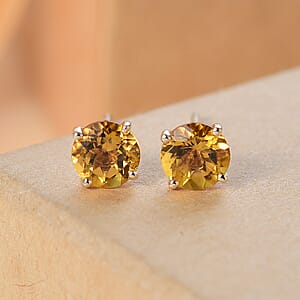 Luxoro AAA Brazilian Heliodor 1.60 ctw Solitaire Stud Earrings in 10K Yellow Gold