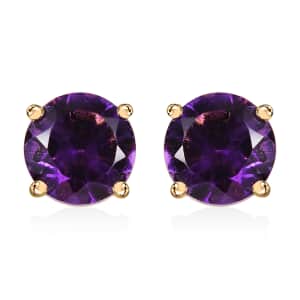 Luxoro AAA Moroccan Amethyst 1.60 ctw Solitaire Stud Earrings in 10K Yellow Gold