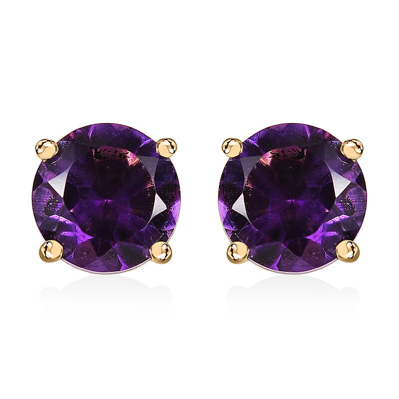 Luxoro AAA Moroccan Amethyst 1.60 ctw Solitaire Stud Earrings in 10K Yellow Gold