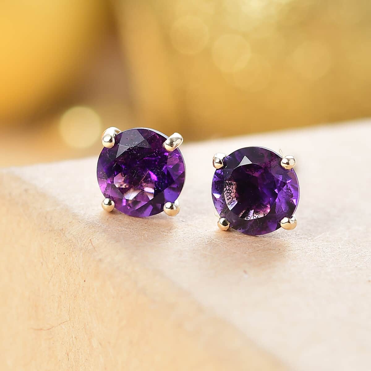 Luxoro AAA Moroccan Amethyst 1.60 ctw Solitaire Stud Earrings in 10K Yellow Gold image number 1