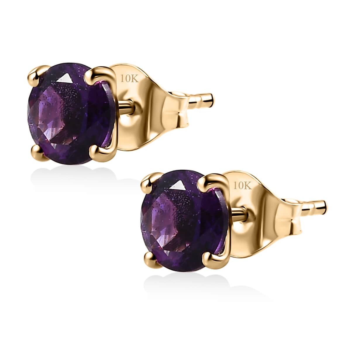 Luxoro AAA Moroccan Amethyst 1.60 ctw Solitaire Stud Earrings in 10K Yellow Gold image number 3