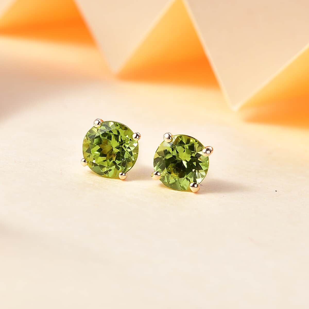 Luxoro AAA Peridot 1.70 ctw Solitaire Stud Earrings in 10K Yellow Gold image number 1