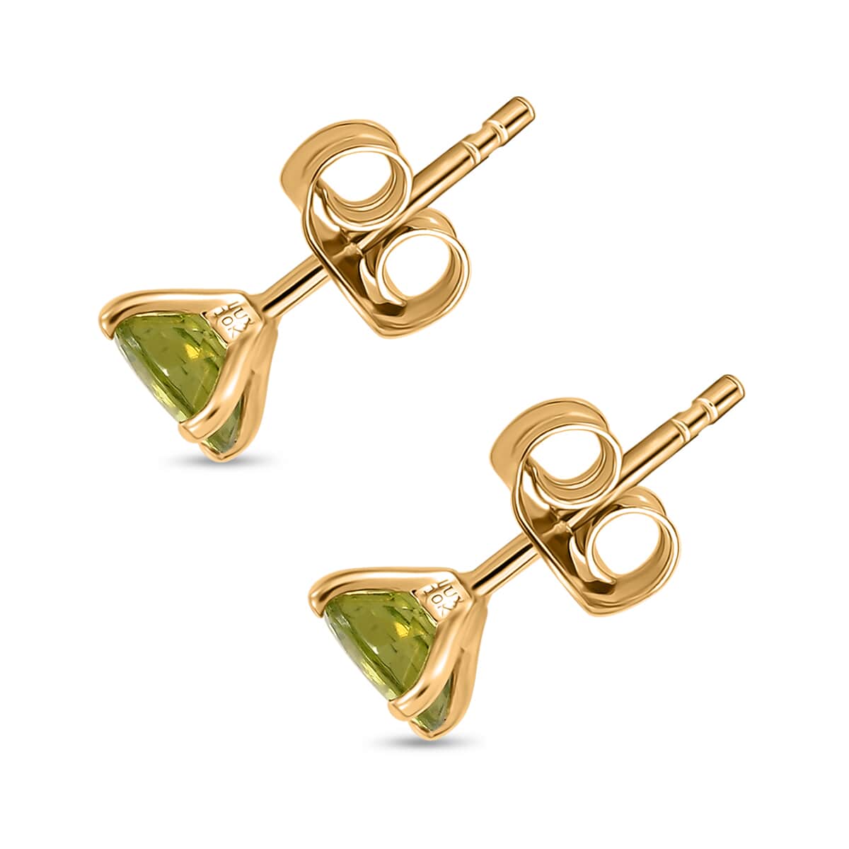 Luxoro AAA Peridot 1.70 ctw Solitaire Stud Earrings in 10K Yellow Gold image number 3