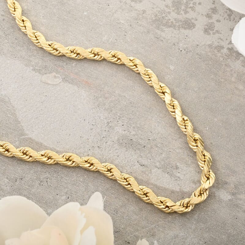 6mm Rope Chain Necklace in 10K Yellow Gold 24 Inches 12.60 Grams