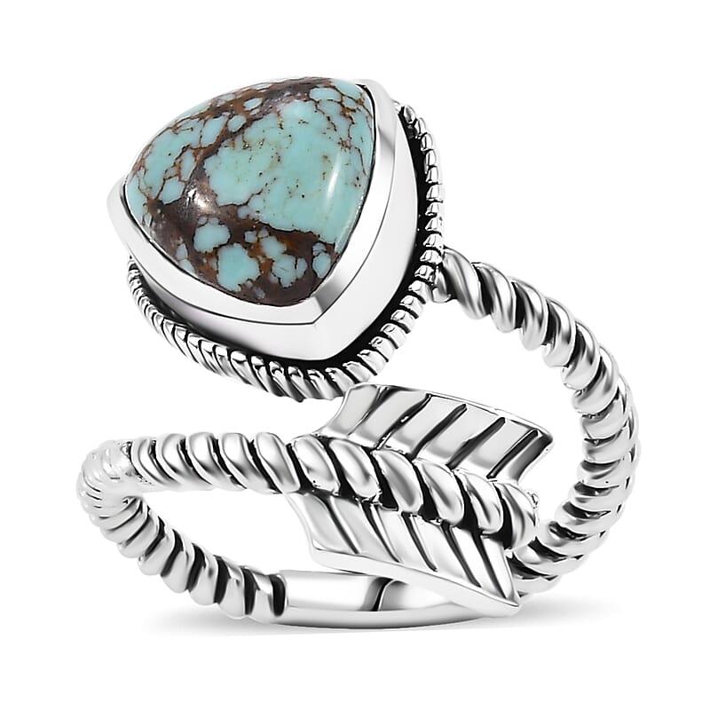 D'Joy Artisan Crafted Blue Horizon Turquoise 3.25 ctw Arrow Ring in Black Oxidized Sterling Silver (Size 10.0)