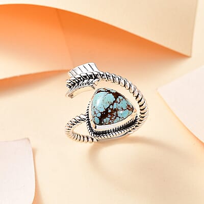 D'Joy Artisan Crafted Blue Horizon Turquoise 3.25 ctw Arrow Ring in Black Oxidized Sterling Silver (Size 10.0)