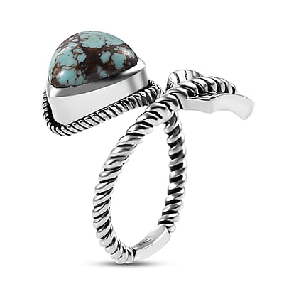 D'Joy Artisan Crafted Blue Horizon Turquoise 3.25 ctw Arrow Ring in Black Oxidized Sterling Silver (Size 10.0)