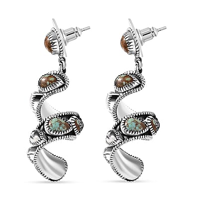 D'Joy Artisan Crafted Blue Horizon Turquoise and White Buffalo 11.70 ctw Earth Spiral Earrings in Black Oxidized Sterling Silver