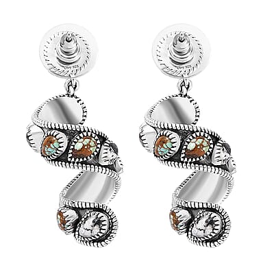 D'Joy Artisan Crafted Blue Horizon Turquoise and White Buffalo 11.70 ctw Earth Spiral Earrings in Black Oxidized Sterling Silver