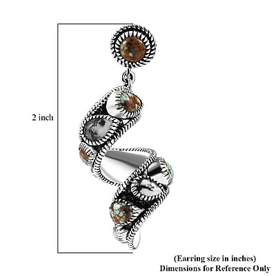 D'Joy Artisan Crafted Blue Horizon Turquoise and White Buffalo 11.70 ctw Earth Spiral Earrings in Black Oxidized Sterling Silver