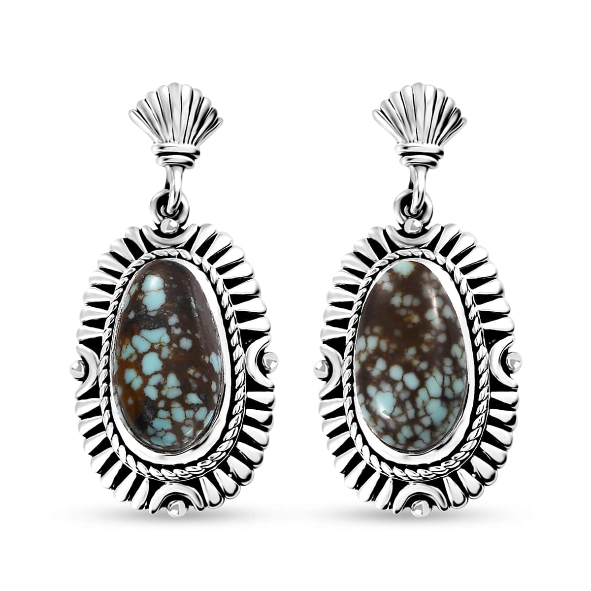 Artisan Crafted Blue Horizon Turquoise 5.50 ctw Dangling Earrings in Black Oxidized Sterling Silver image number 0