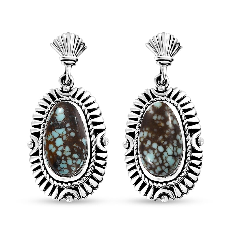 D'Joy Artisan Crafted Blue Horizon Turquoise 5.50 ctw Dangling Earrings in Black Oxidized Sterling Silver