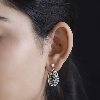 D'Joy Artisan Crafted Blue Horizon Turquoise 5.50 ctw Dangling Earrings in Black Oxidized Sterling Silver