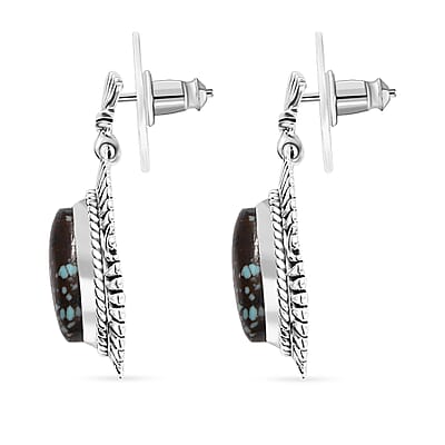 D'Joy Artisan Crafted Blue Horizon Turquoise 5.50 ctw Dangling Earrings in Black Oxidized Sterling Silver