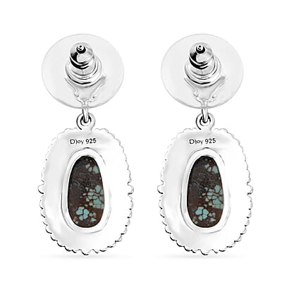 D'Joy Artisan Crafted Blue Horizon Turquoise 5.50 ctw Dangling Earrings in Black Oxidized Sterling Silver