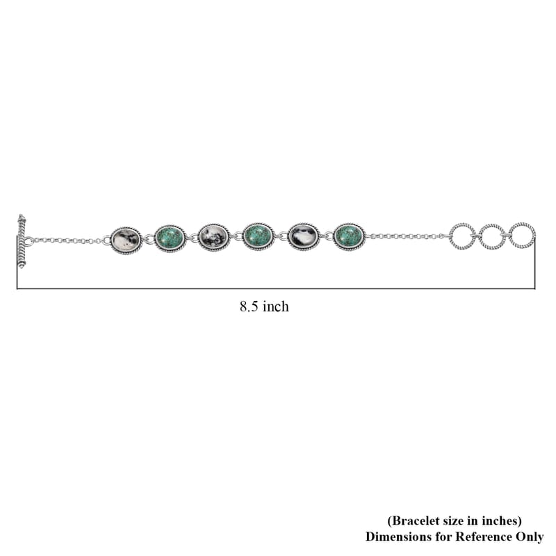D'Joy Artisan Crafted Blue Horizon Turquoise and White Buffalo 15.80 ctw Toggle Clasp Bracelet in Black Oxidized Sterling Silver (6.50-8.0In) (7.25 In)