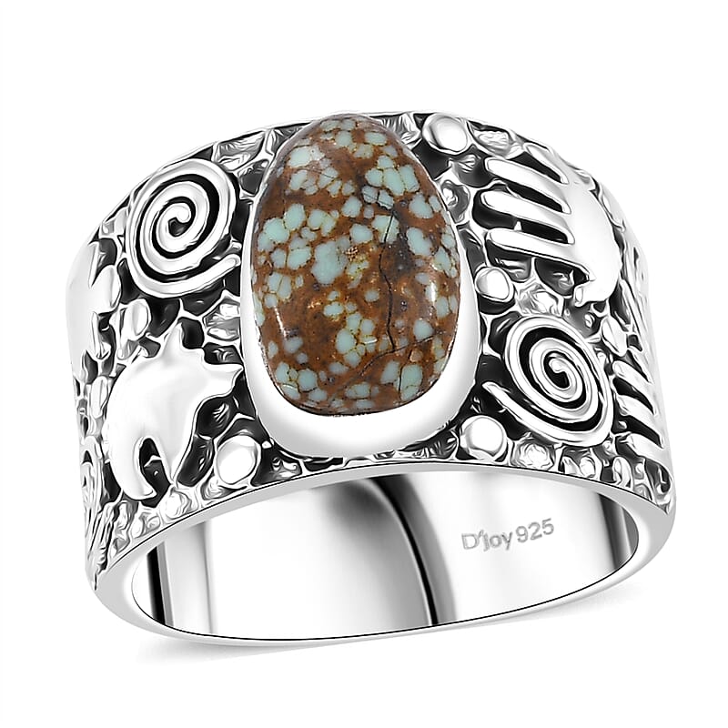 D'Joy Indian Artisan Crafted Blue Horizon Turquoise 2.40 ctw Spirits of the Earth Ring in Sterling Silver (Size 10.0)