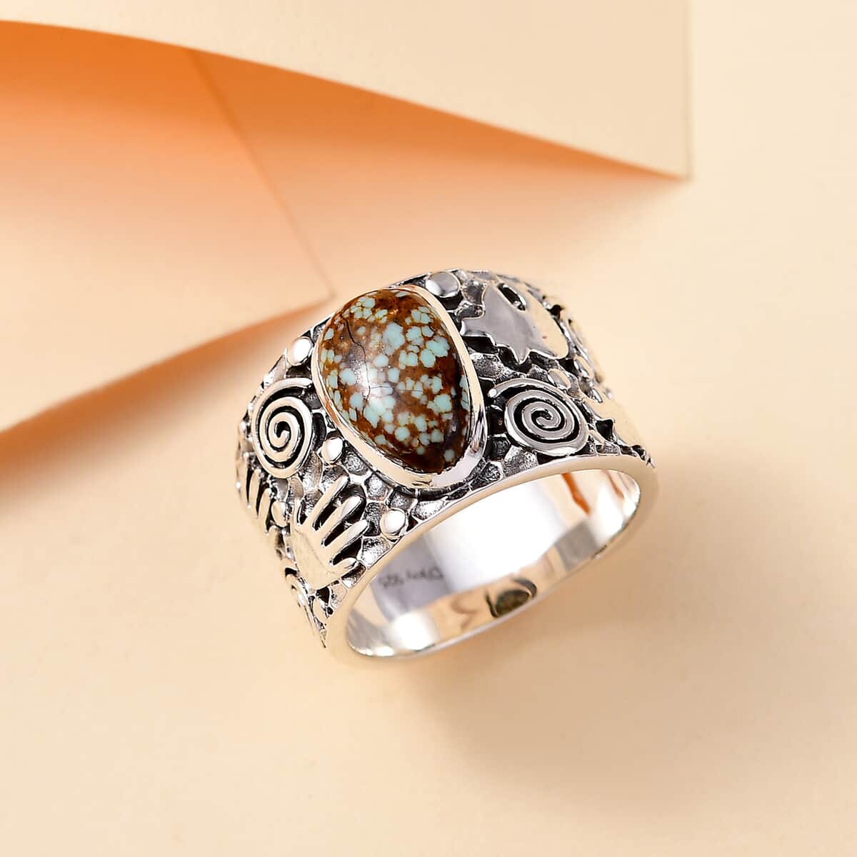 Artisan Crafted Blue Horizon Turquoise 2.40 ctw Spirits of the Earth Ring in Sterling Silver (Size 10.0) image number 1