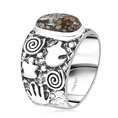 D'Joy Indian Artisan Crafted Blue Horizon Turquoise 2.40 ctw Spirits of the Earth Ring in Sterling Silver (Size 10.0)