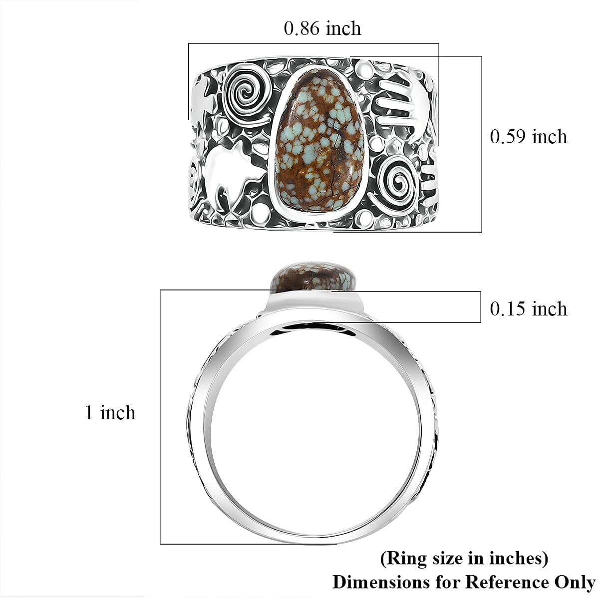 D'Joy Indian Artisan Crafted Blue Horizon Turquoise 2.40 ctw Spirits of the Earth Ring in Sterling Silver (Size 10.0)