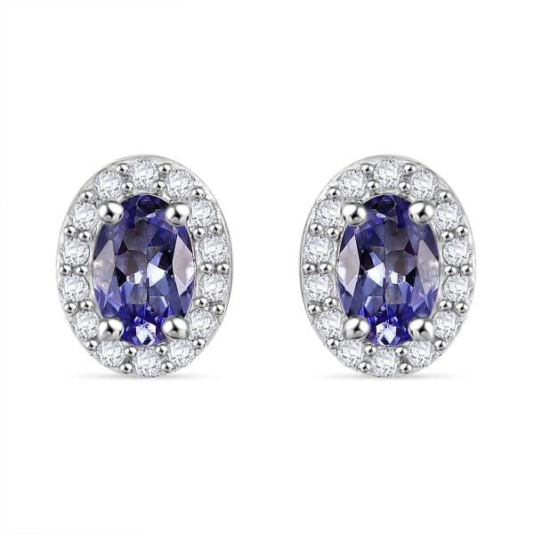 Tanzanite and White Zircon 1.15 ctw Solitaire Stud Earrings