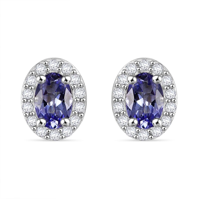 D'Joy Tanzanite and White Zircon 1.15 ctw Solitaire Stud Earring in Rhodium Over Sterling Silver 