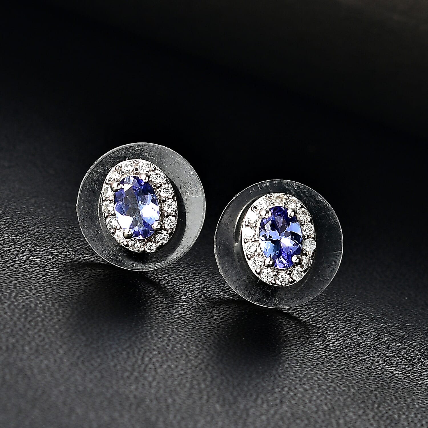 D'Joy Tanzanite and White Zircon 1.15 ctw Solitaire Stud Earring in Rhodium Over Sterling Silver 