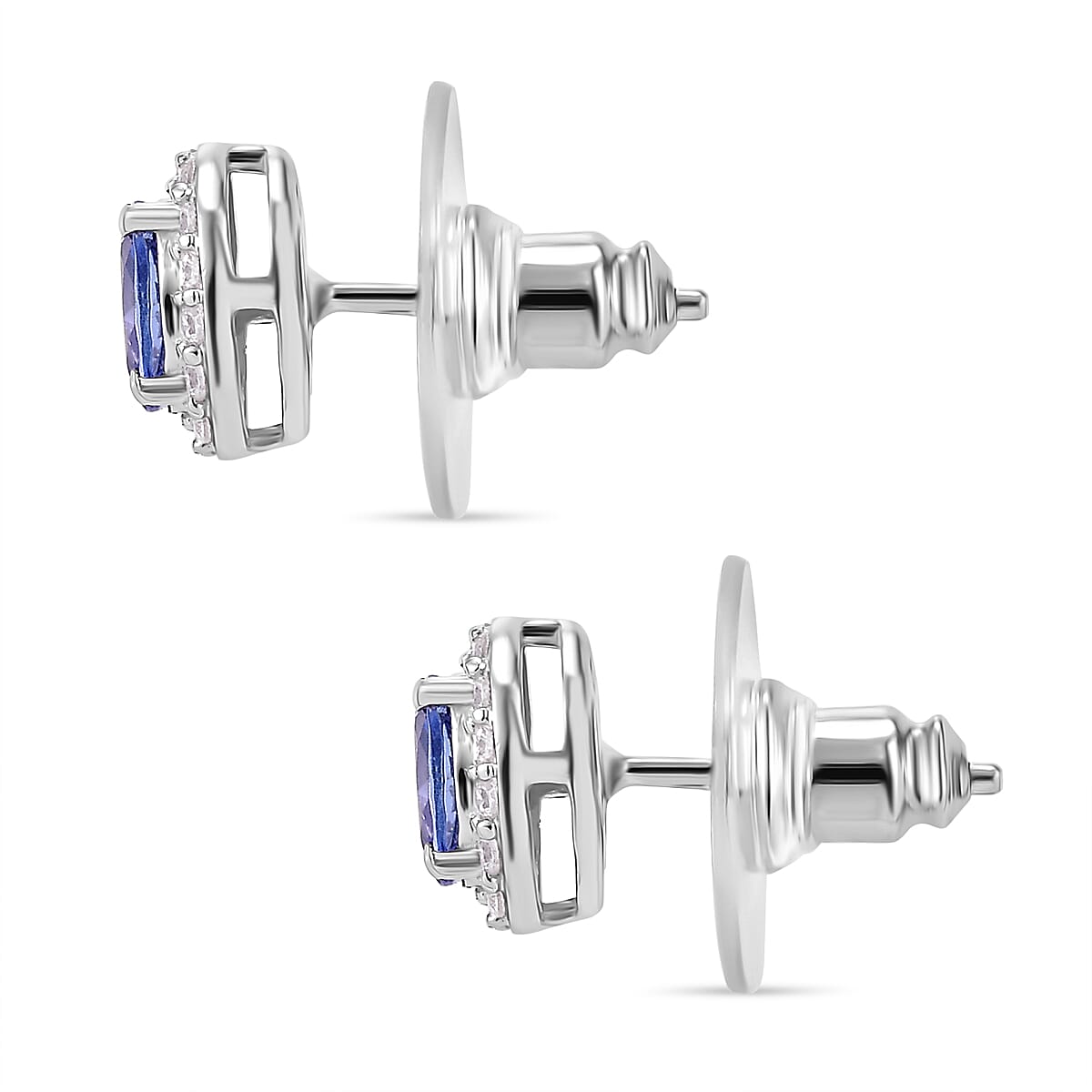 D'Joy Tanzanite and White Zircon 1.15 ctw Solitaire Stud Earring in Rhodium Over Sterling Silver 