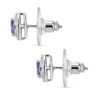 D'Joy Tanzanite and White Zircon 1.15 ctw Solitaire Stud Earring in Rhodium Over Sterling Silver 