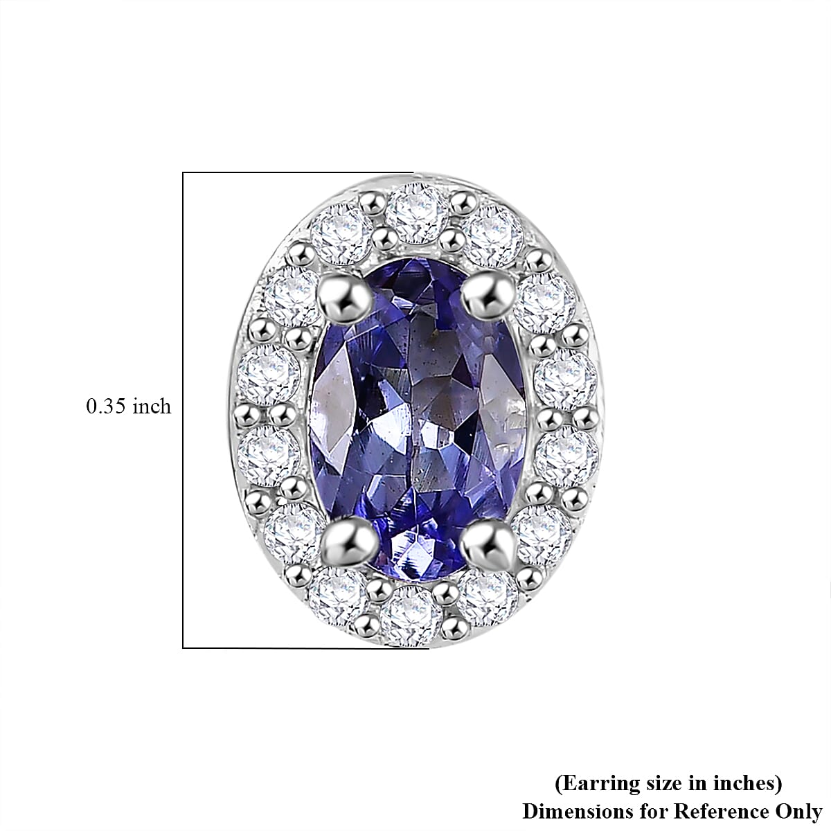 D'Joy Tanzanite and White Zircon 1.15 ctw Solitaire Stud Earring in Rhodium Over Sterling Silver 
