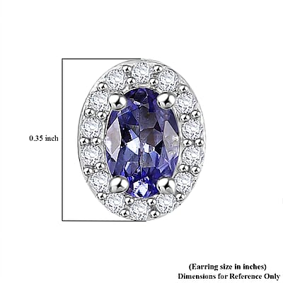 D'Joy Tanzanite and White Zircon 1.15 ctw Solitaire Stud Earring in Rhodium Over Sterling Silver 