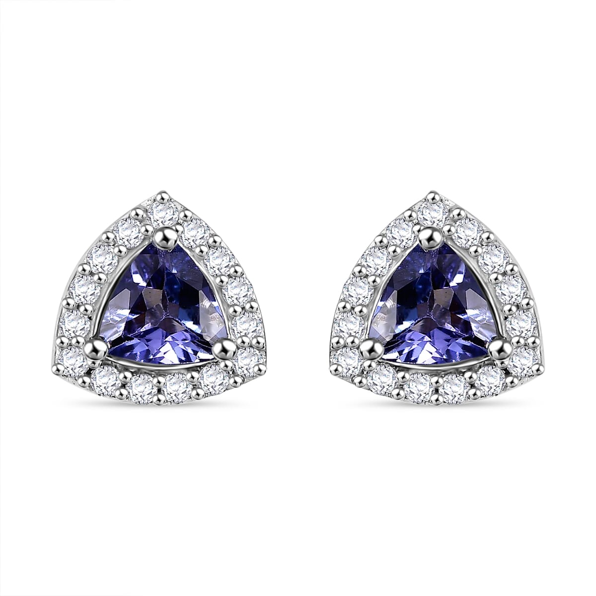 Tanzanite and White Zircon 1.10 ctw Solitaire Stud Earring in Rhodium Over Sterling Silver image number 0