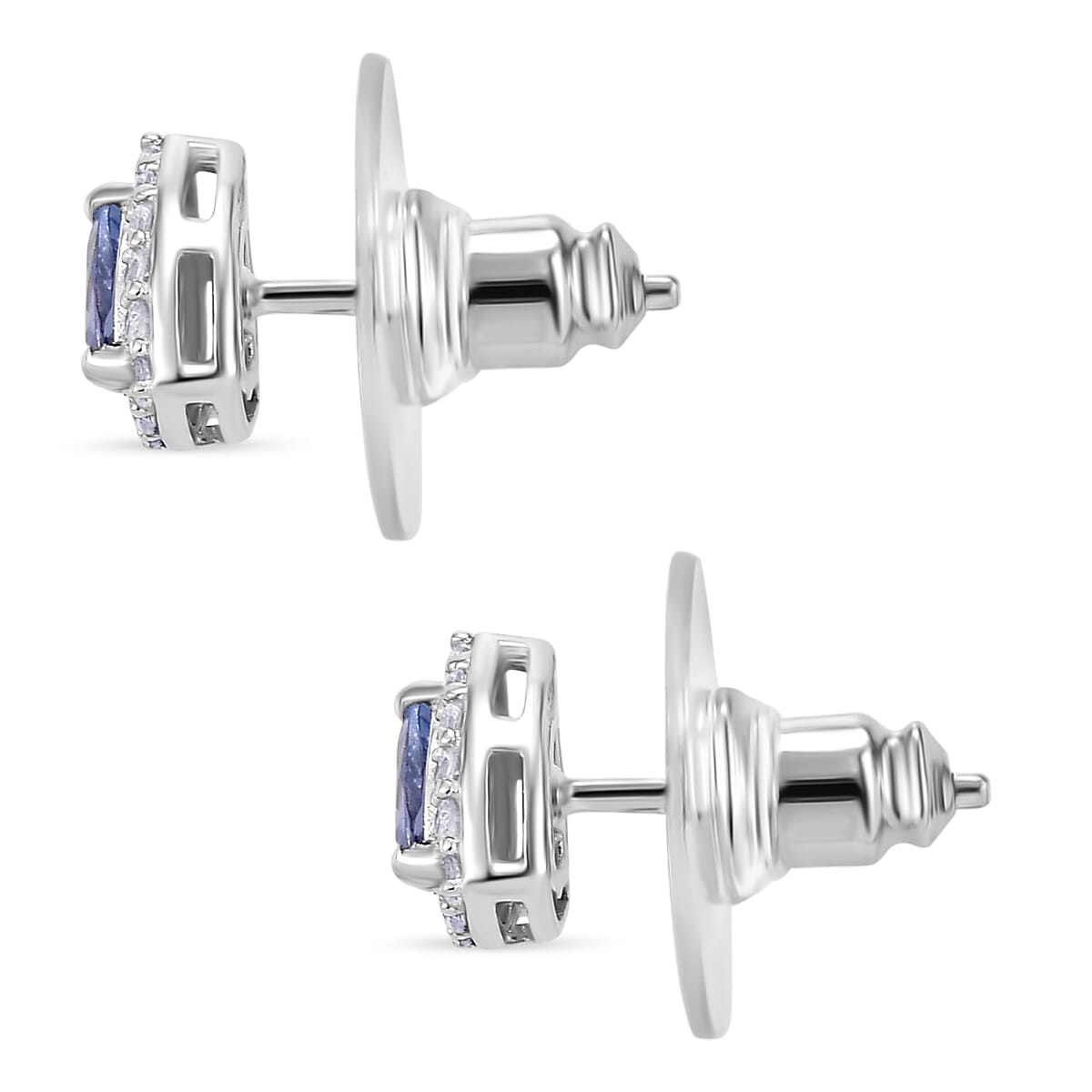 Tanzanite and White Zircon 1.10 ctw Solitaire Stud Earring in Rhodium Over Sterling Silver image number 3