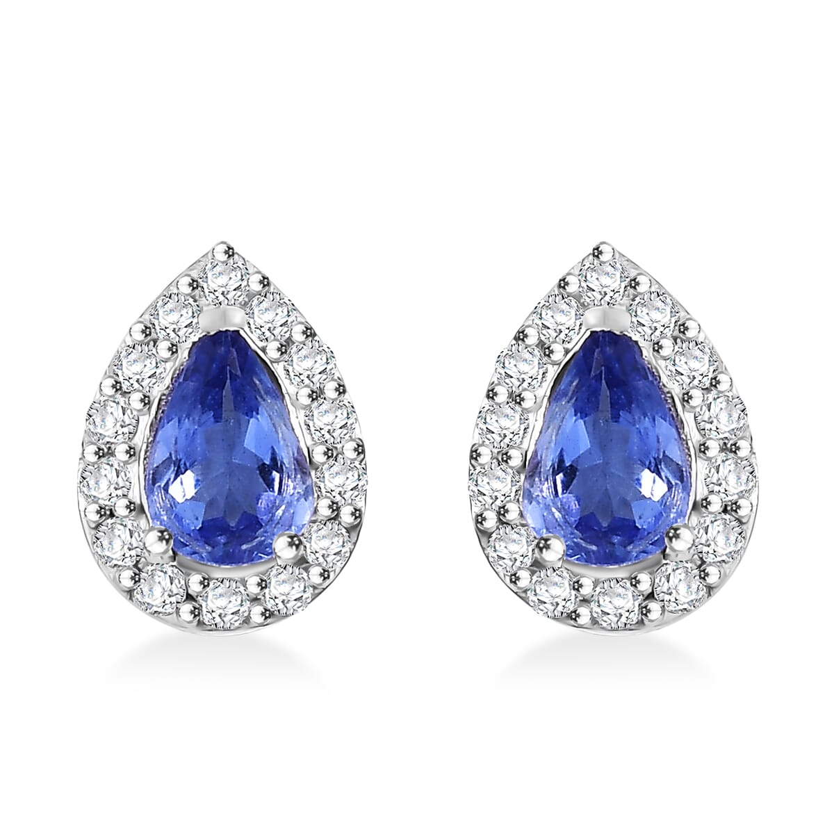 Tanzanite and White Zircon 1.00 ctw Solitaire Stud Earring in Rhodium Over Sterling Silver image number 0