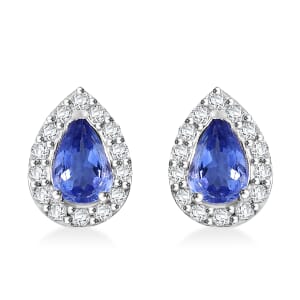 Tanzanite and White Zircon 1.00 ctw Solitaire Stud Earring in Rhodium Over Sterling Silver
