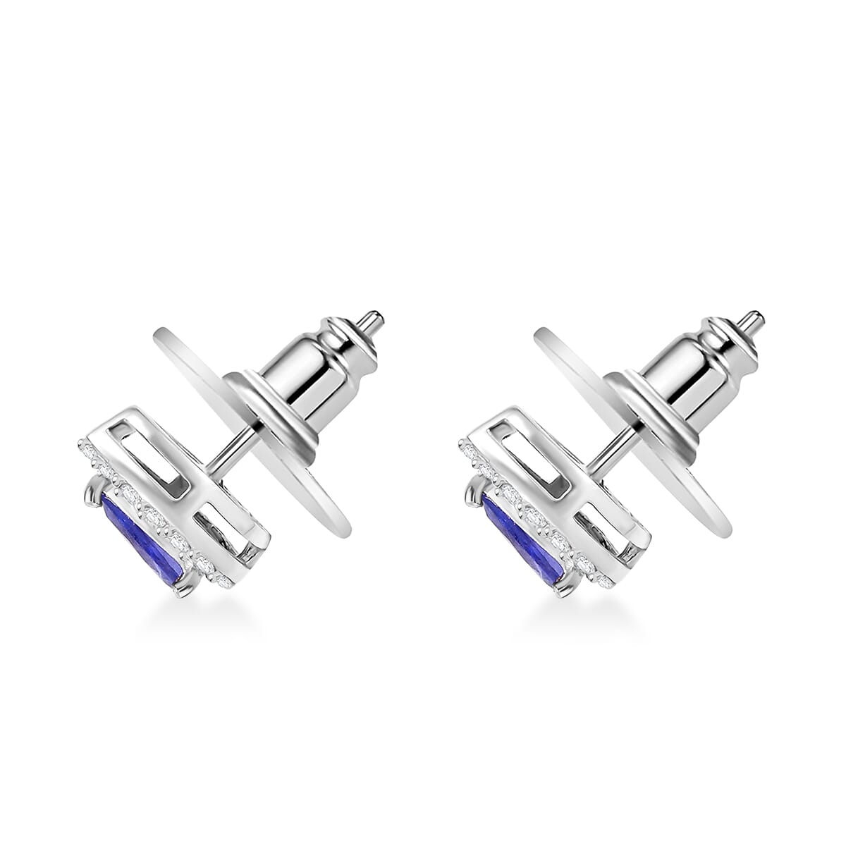 Tanzanite and White Zircon 1.00 ctw Solitaire Stud Earring in Rhodium Over Sterling Silver image number 3
