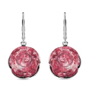 Karis Norwegian Thulite Carved 39.00 ctw Floral Earrings in Platinum Bond