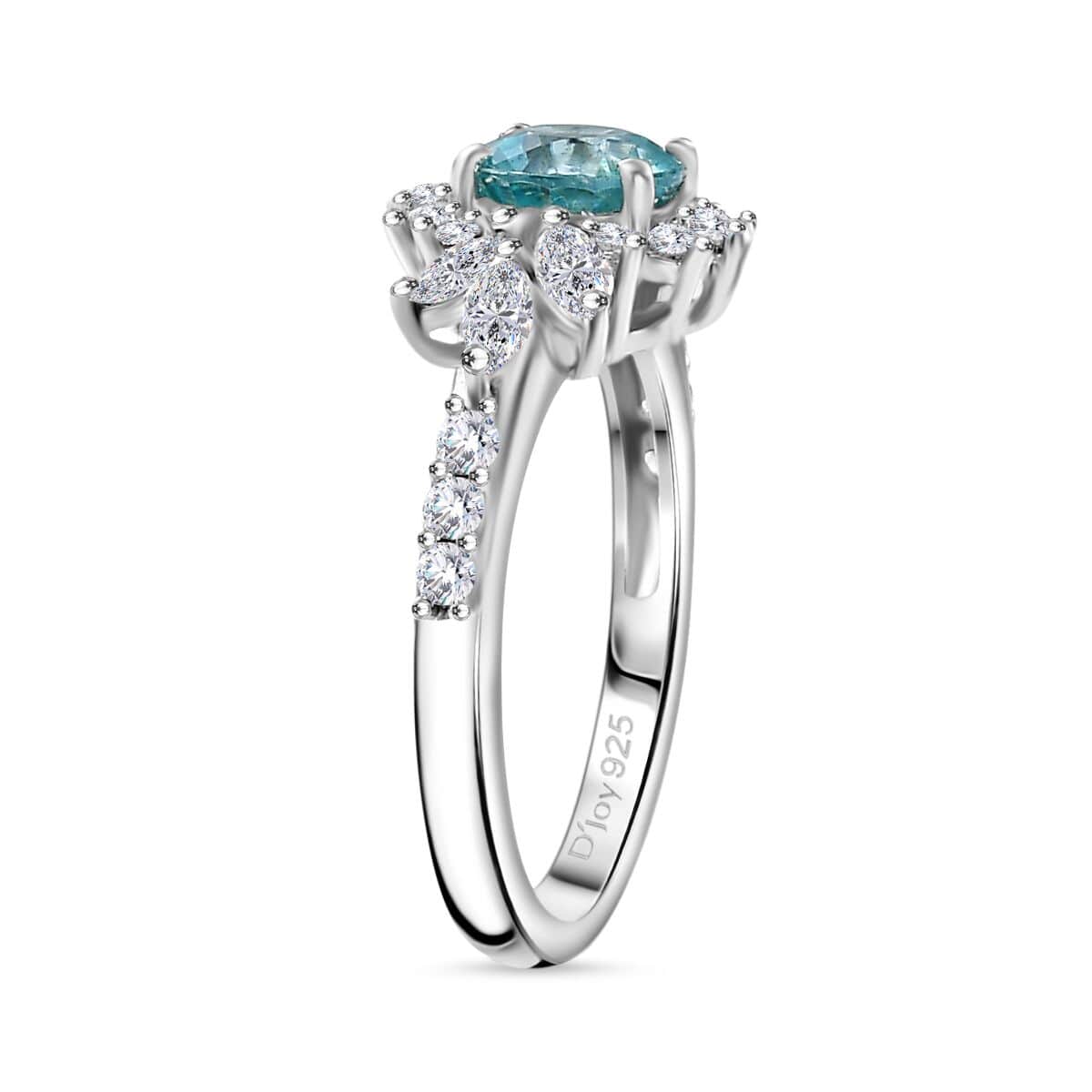 Cambodian Blue Zircon and White Zircon 2.25 ctw Ocean Blooming Ring in Rhodium Over Sterling Silver (Size 10.0) image number 3