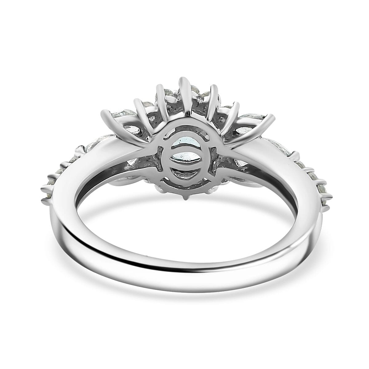 D'Joy Cambodian Blue Zircon and White Zircon 2.25 ctw Ocean Blooming Ring in Rhodium Over Sterling Silver (Size 10.0)