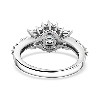 D'Joy Cambodian Blue Zircon and White Zircon 2.25 ctw Ocean Blooming Ring in Rhodium Over Sterling Silver (Size 10.0)