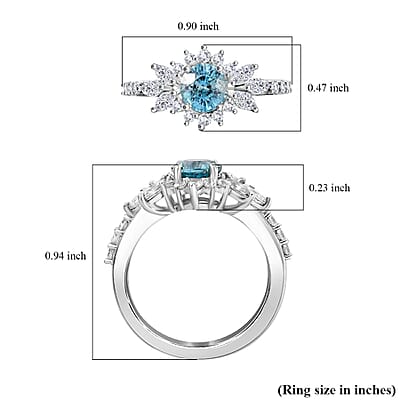 D'Joy Cambodian Blue Zircon and White Zircon 2.25 ctw Ocean Blooming Ring in Rhodium Over Sterling Silver (Size 10.0)