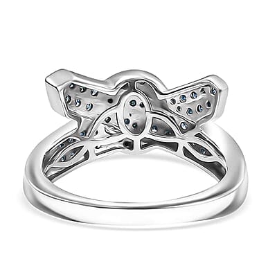 D'Joy Blue and White Diamond 0.50 ctw Buckle Ring in Rhodium Over Sterling Silver (Size 10.0)