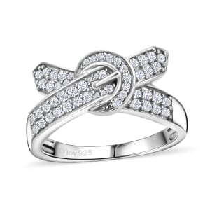 White Diamond 0.50 ctw Buckle Ring in Rhodium Over Sterling Silver (Size 6.0)
